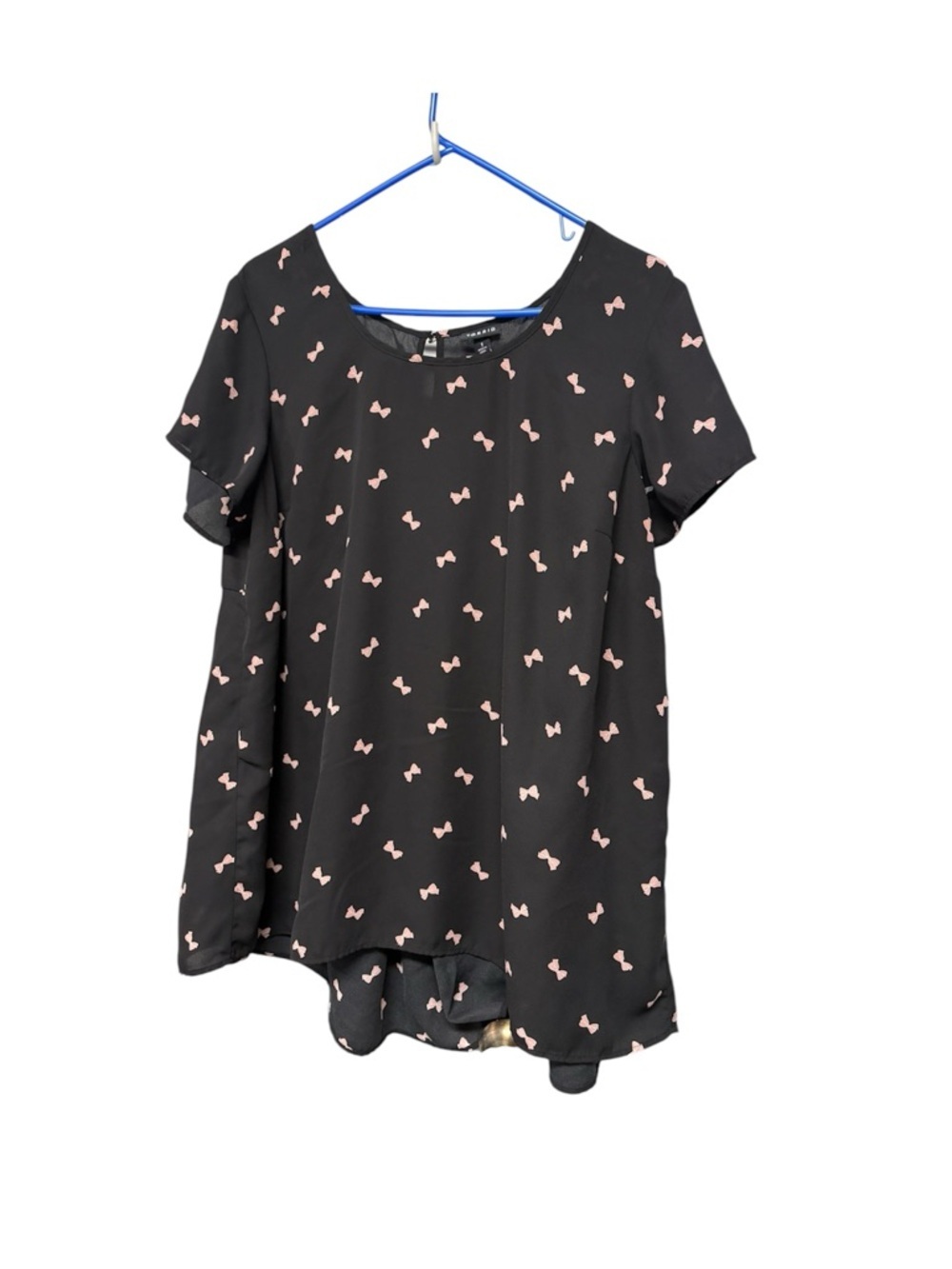 Torrid Black Bow Print Blouse Short Sleeve Flowy Top - Picture 2 of 6